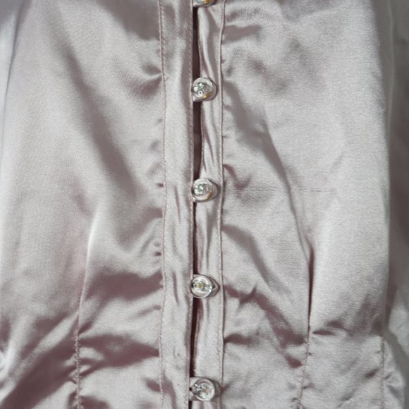 Dress Shirt-T Top Pink V-Neck LongSleeve Button-Up - Picture 4 of 7